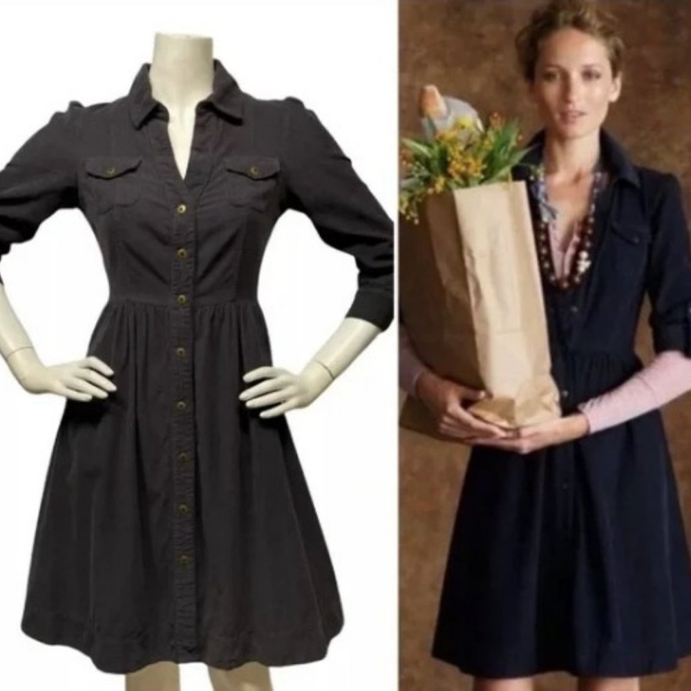 FEI Anthopologie Gray Button Down Corduroy dress--excellent condition! size 4